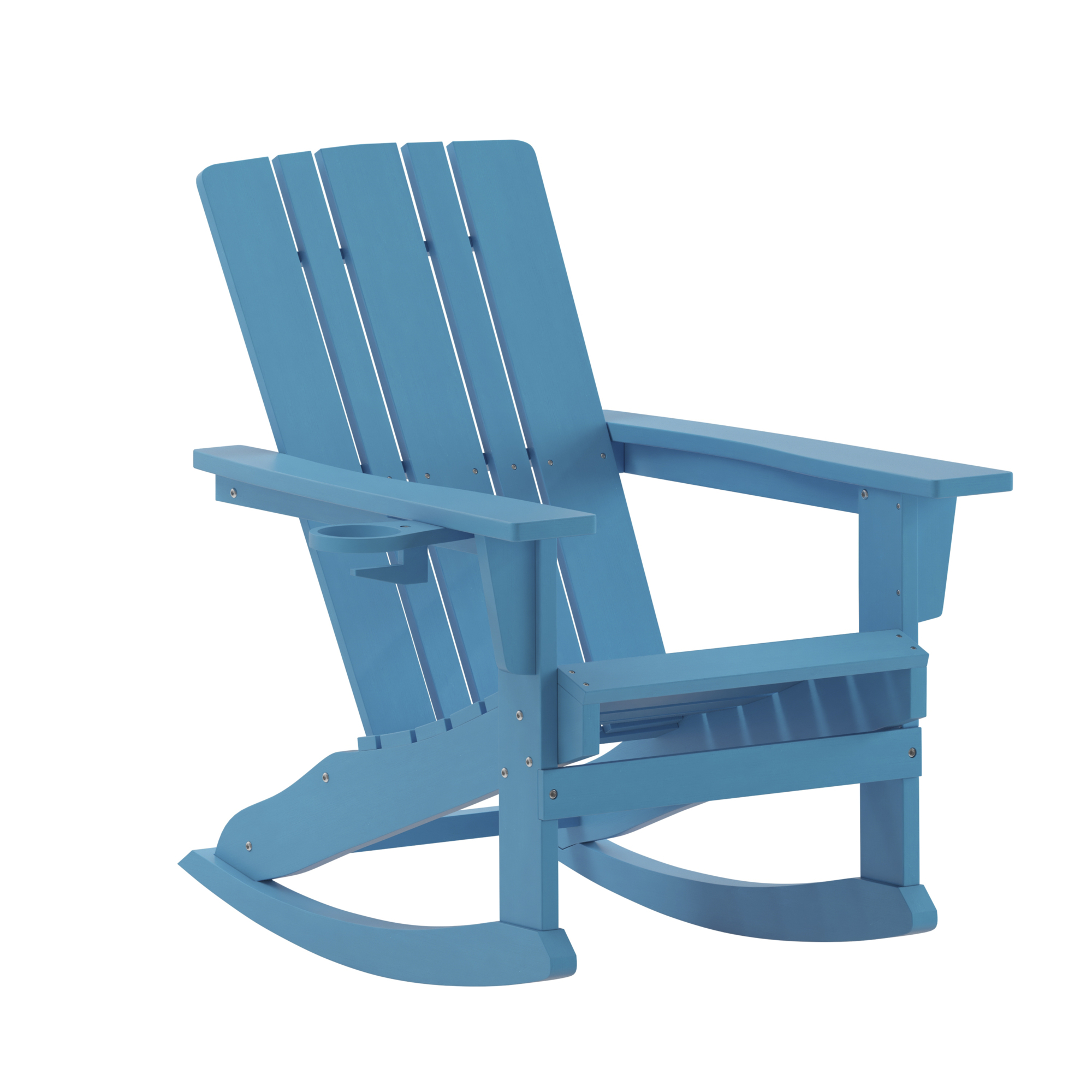 Flash Furniture, Blue Adirondack Rocking Chair with Cupholder, Primary Color Blue, Material HDPE, Width 33.5 in, Model# LEHMP104531BL